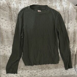 wonder nation Olive Green Ribbed Long Sleeve Tee